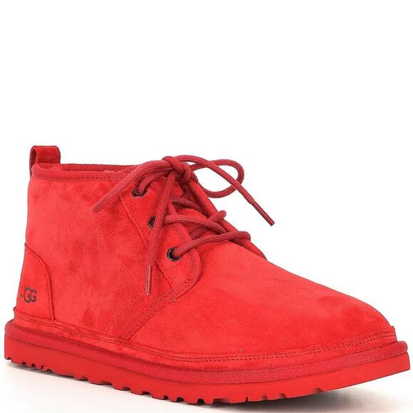 NEW UGG Suede Fur Lined Neumal Boot Lace Up Chukka Ankle Booties Samba Red 9 main image 6